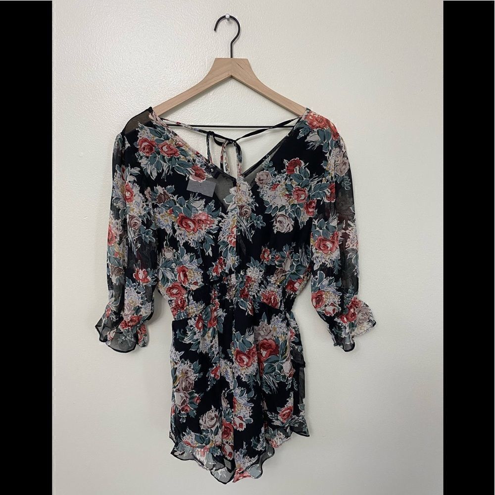 BLACK FLORAL RUFFLE ROMPER  - Picture 9 of 9